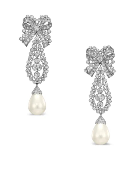 Anabela Chan 14K white gold and rhodium vermeil Dentelle Bow pearl and diamond earrings