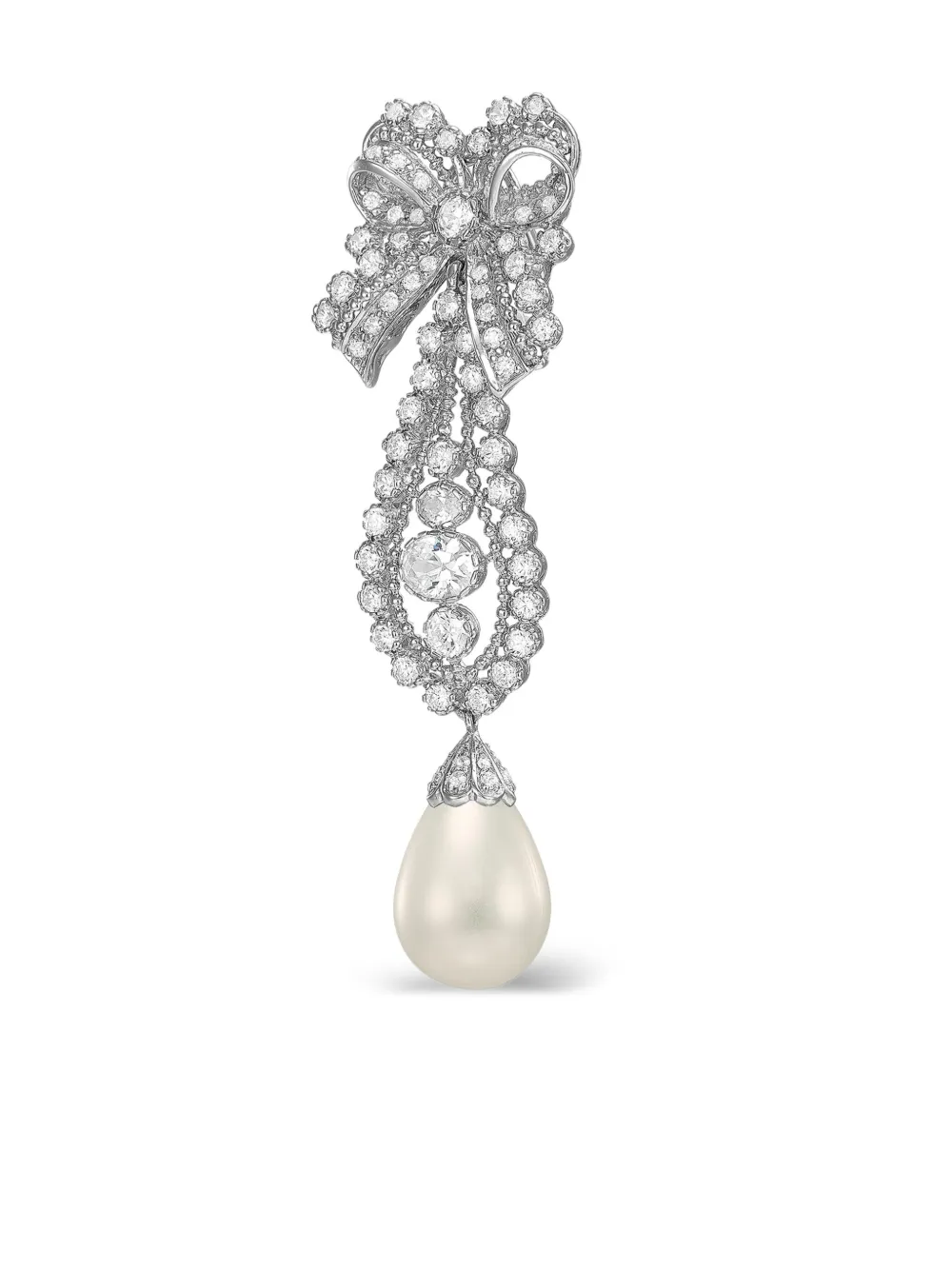 Anabela Chan 14k White Gold And Rhodium Vermeil Dentelle Bow Pearl And Diamond Earrings In White