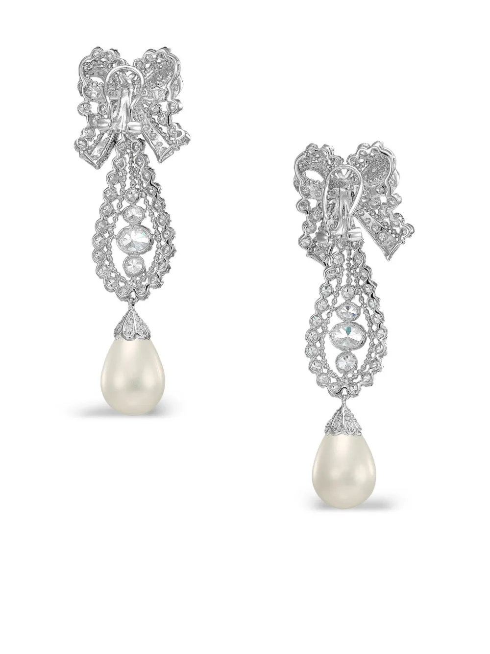 Anabela Chan 14k White Gold And Rhodium Vermeil Dentelle Bow Pearl And Diamond Earrings In White