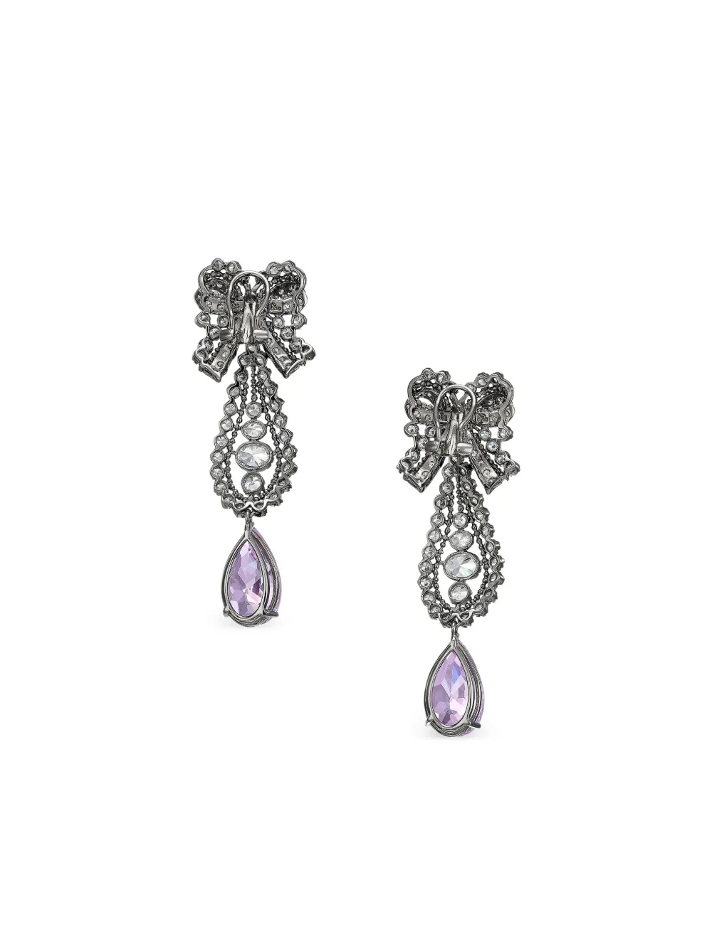 Anabela Chan Rhodium Vermeil Dentelle Bow Amathyst And Diamond Earrings In Silver