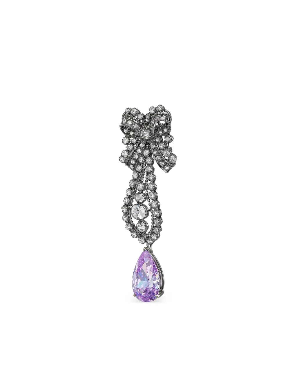 Anabela Chan Rhodium Vermeil Dentelle Bow Amathyst And Diamond Earrings In Silver