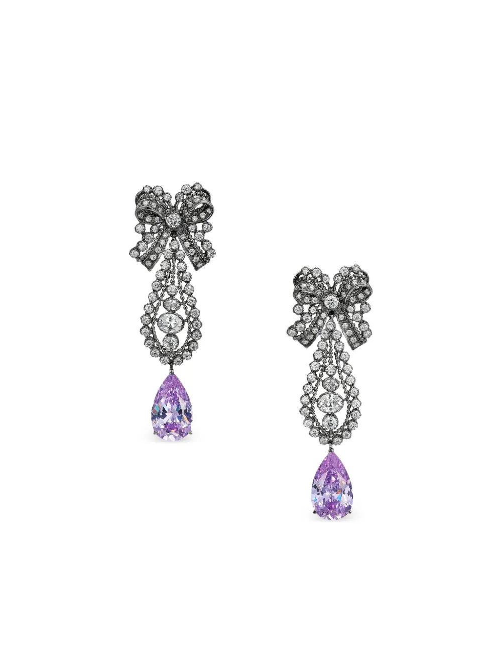 Anabela Chan Rhodium Vermeil Dentelle Bow Amathyst And Diamond Earrings In Silver