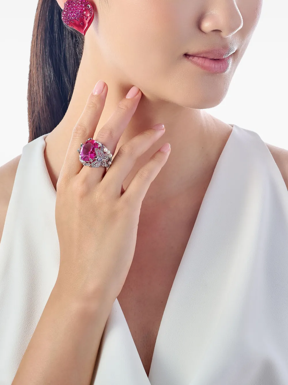 Anabela Chan Rhodium Vermeil Swallowtail Multi-stone Ring In Metallic