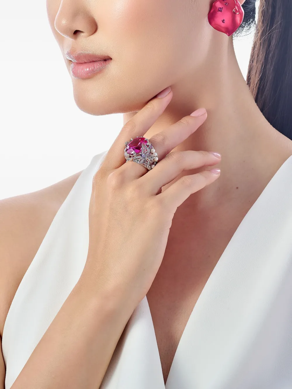 Anabela Chan Rhodium Vermeil Swallowtail Multi-stone Ring In Metallic
