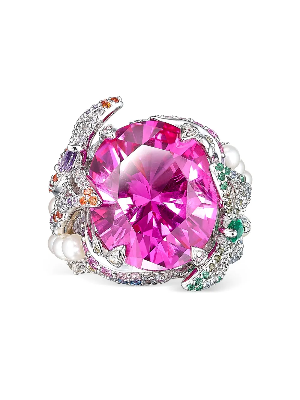 Anabela Chan Rhodium Vermeil Swallowtail Multi-stone Ring In Metallic