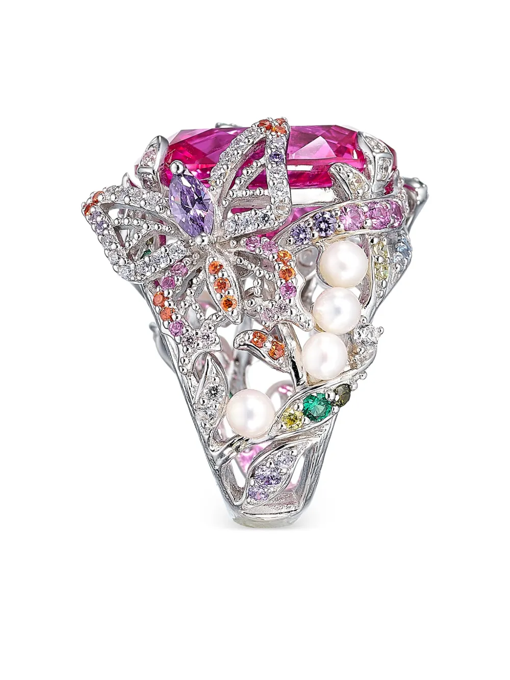 Anabela Chan Rhodium Vermeil Swallowtail Multi-stone Ring In Metallic