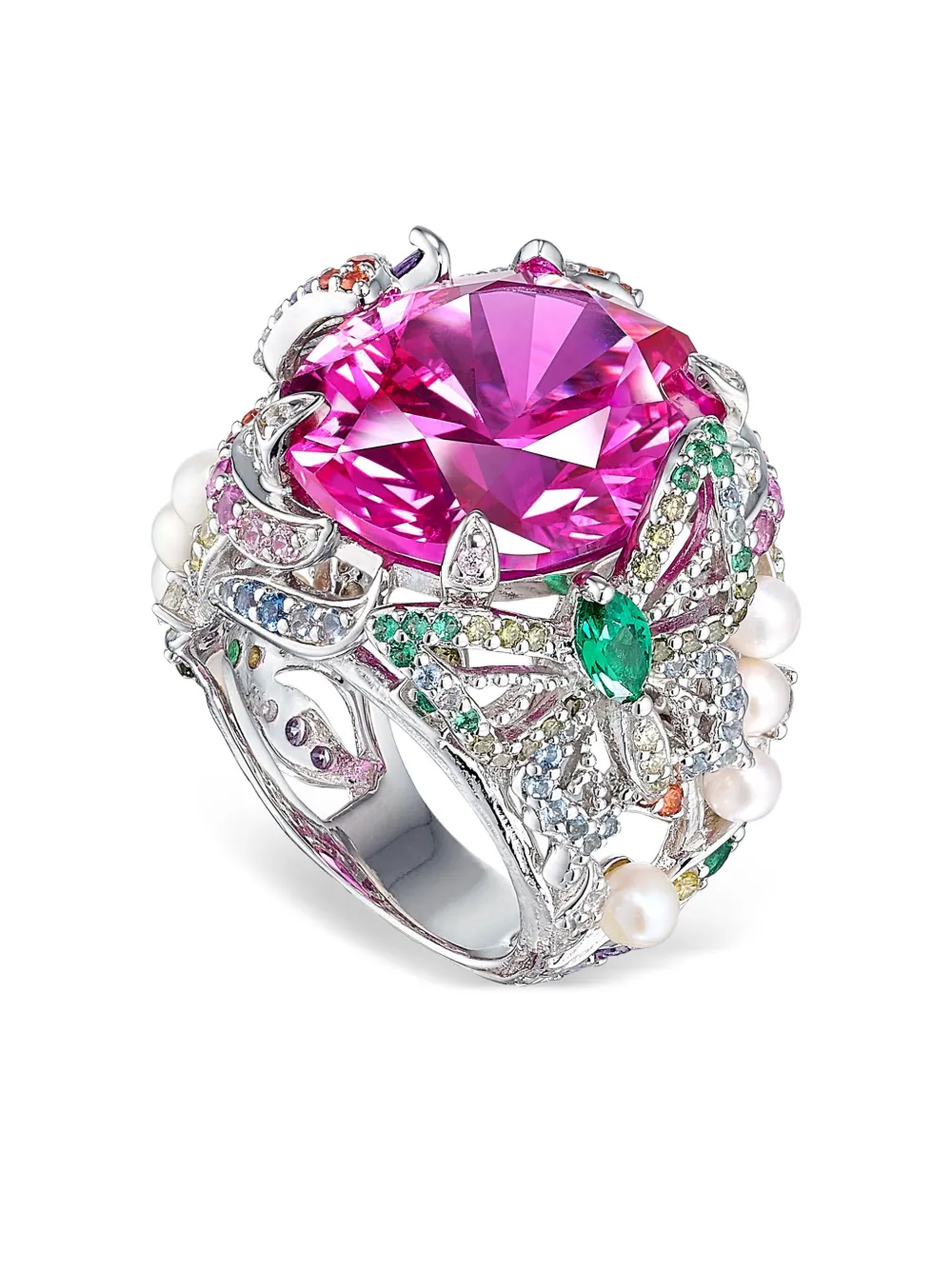 Anabela Chan Rhodium Vermeil Swallowtail Multi-stone Ring In Metallic