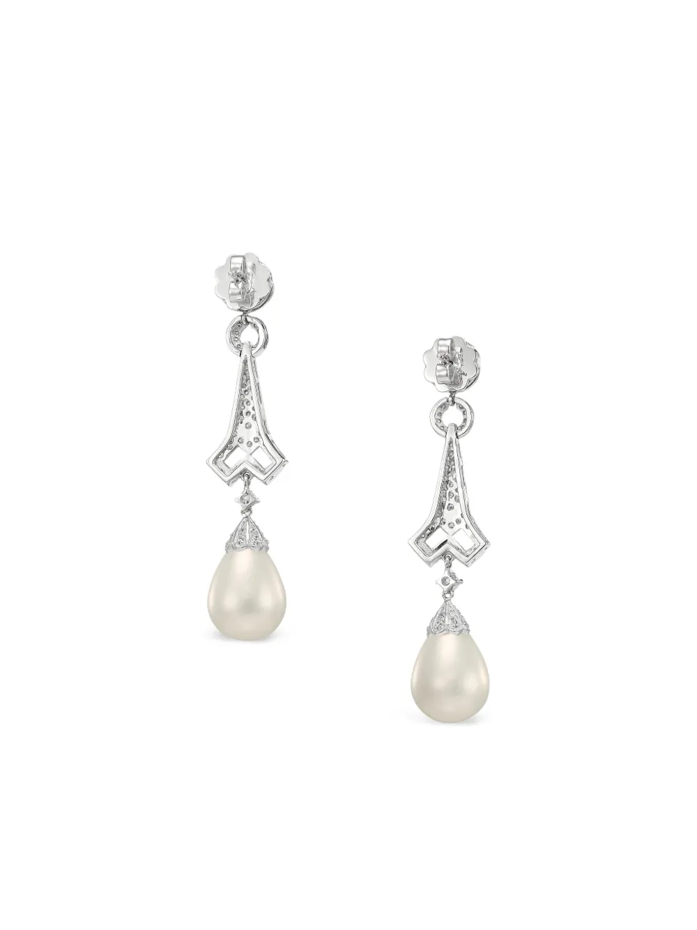 14k White Gold And Rhodium Vermeil Lattice Pearl And Diamond Earrings