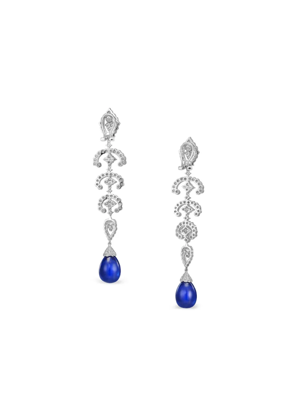 Anabela Chan Rhodium Vermeil Scallop Lace Sapphire And Diamond Earrings In Silver