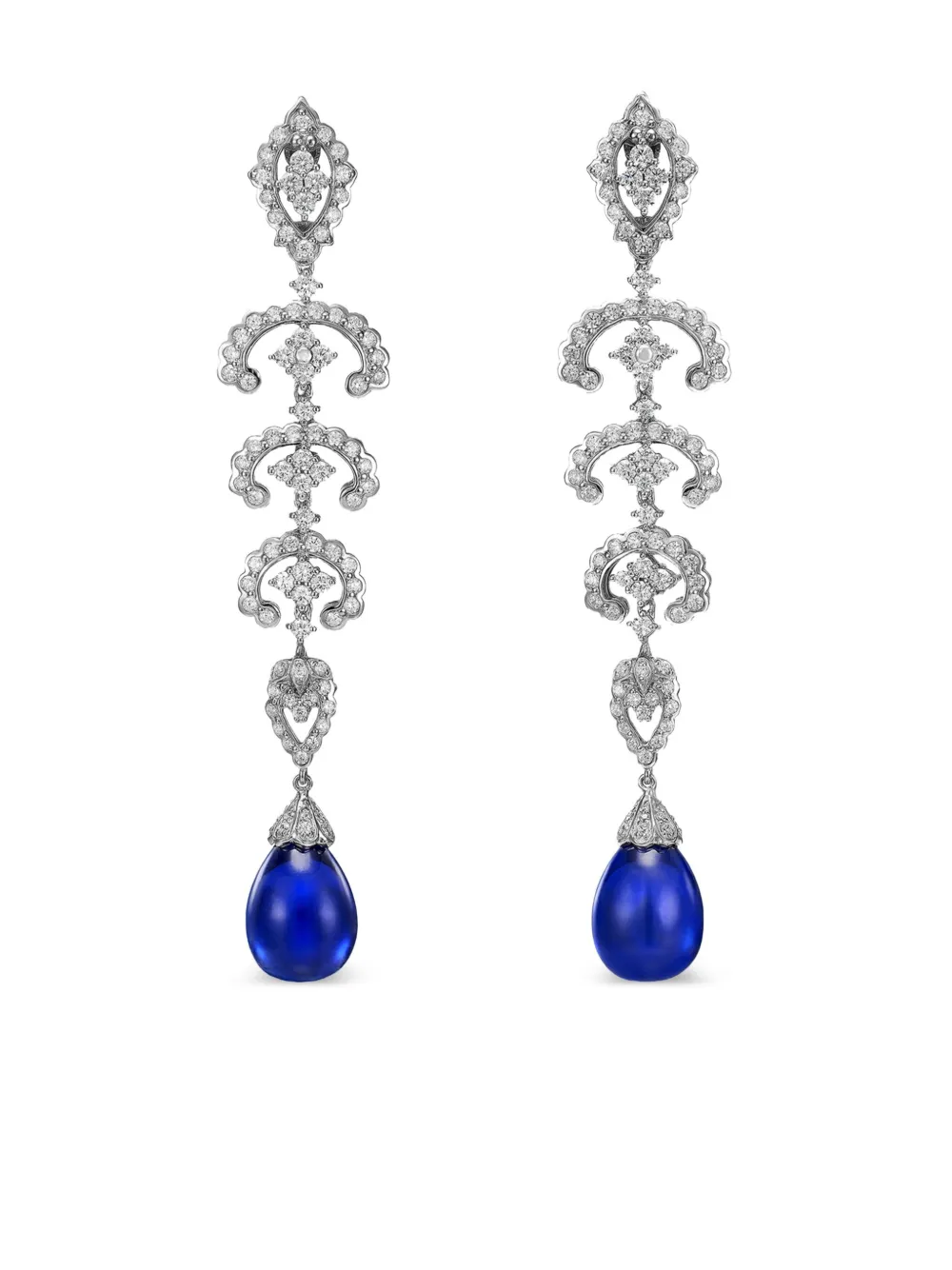 Anabela Chan Rhodium Vermeil Scallop Lace Sapphire And Diamond Earrings In Silver
