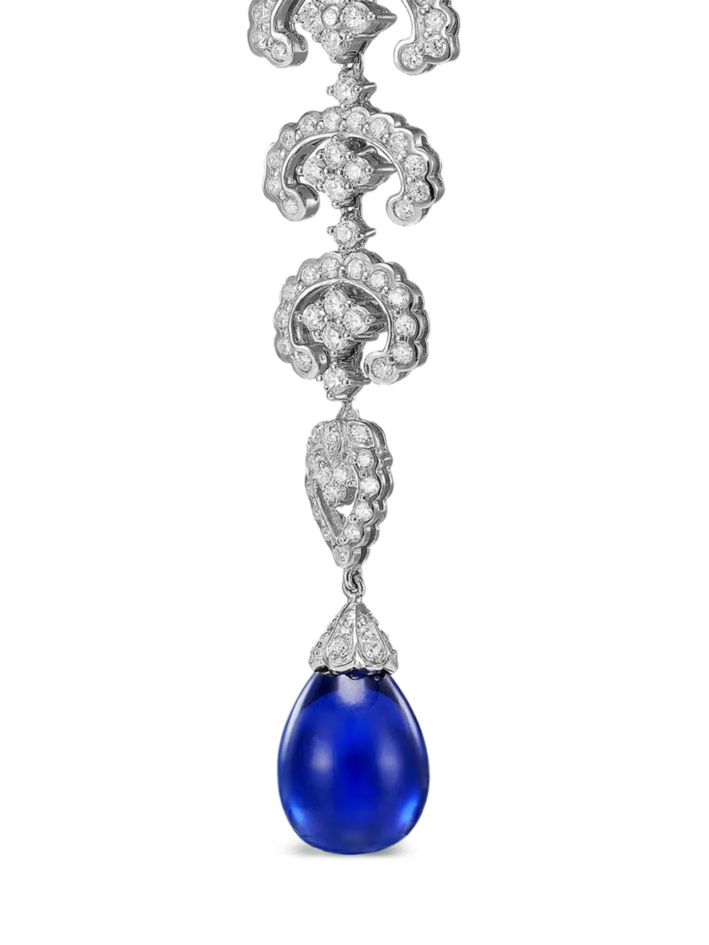Anabela Chan Rhodium Vermeil Scallop Lace Sapphire And Diamond Earrings In Silver