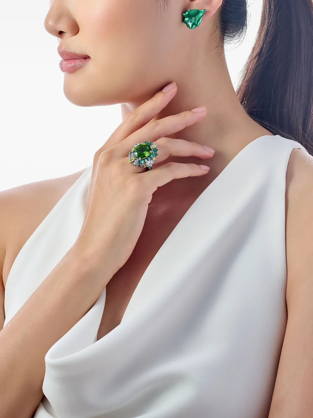 Anabela Chan 18k White Gold And Rhodium Vermeil Poseidon Multi-stone Ring In Green