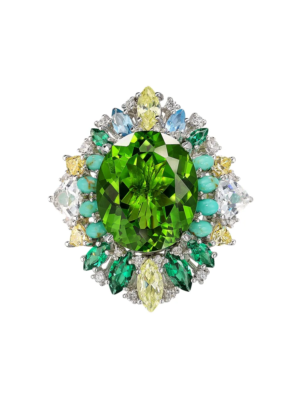 Anabela Chan Anello Poseidon in oro bianco 18 carati con pietre - Verde