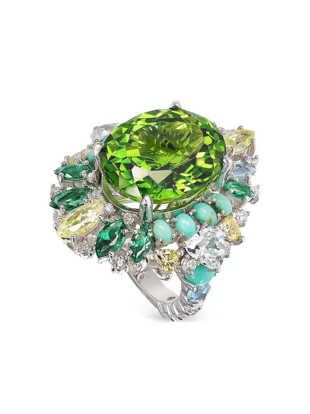 Anabela Chan 18k White Gold And Rhodium Vermeil Poseidon Multi-stone Ring In Green