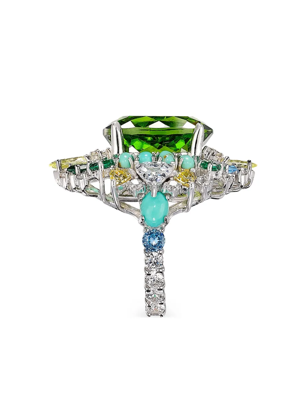 Anabela Chan 18k White Gold And Rhodium Vermeil Poseidon Multi-stone Ring In Green