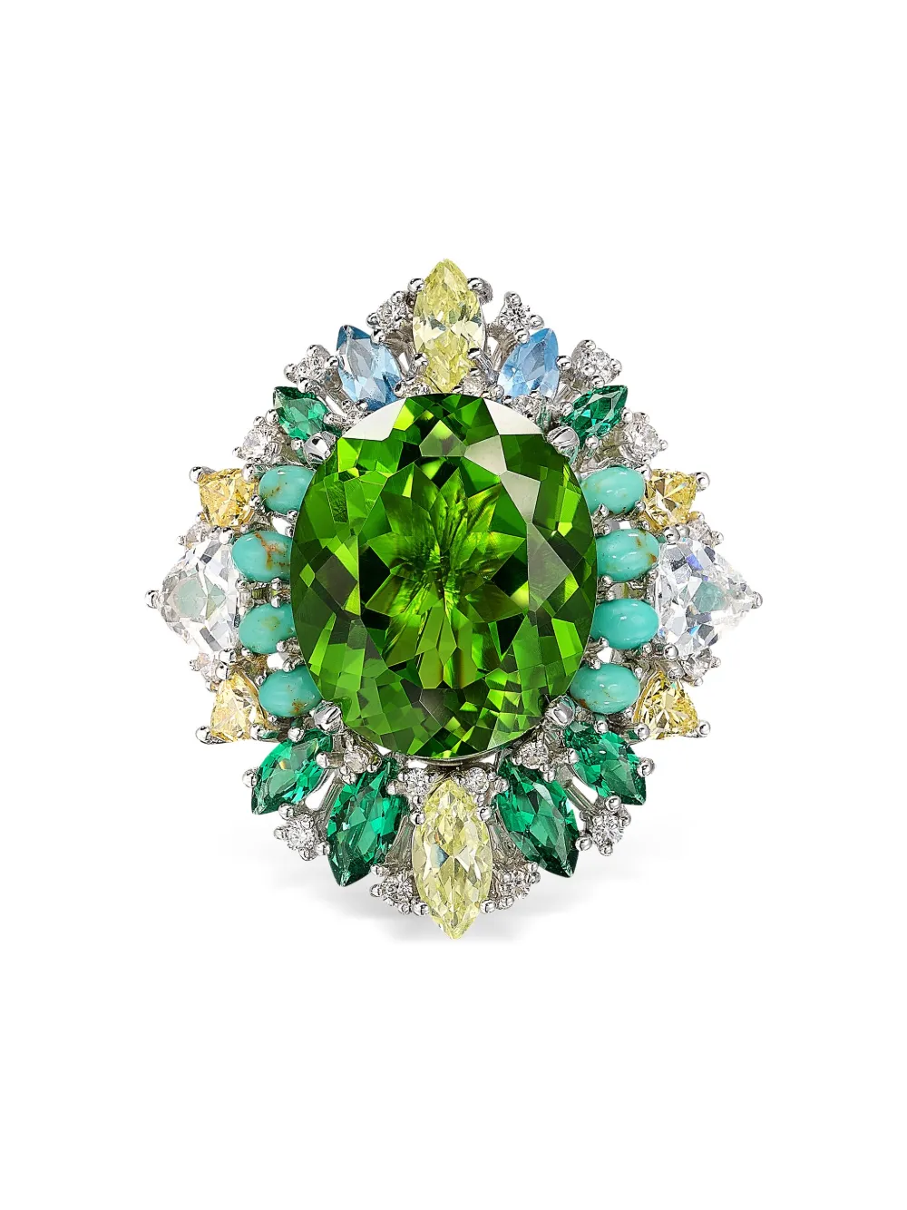 Anabela Chan 18k White Gold And Rhodium Vermeil Poseidon Multi-stone Ring In Green