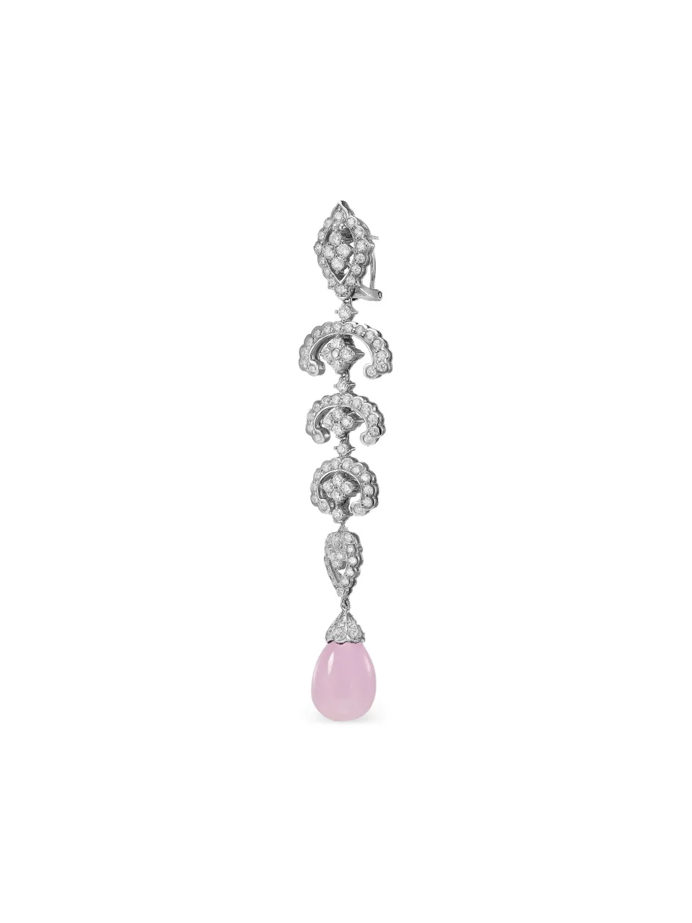 Anabela Chan Rhodium Vermeil Scallop Lace Kunzite And Diamond Earrings In Metallic