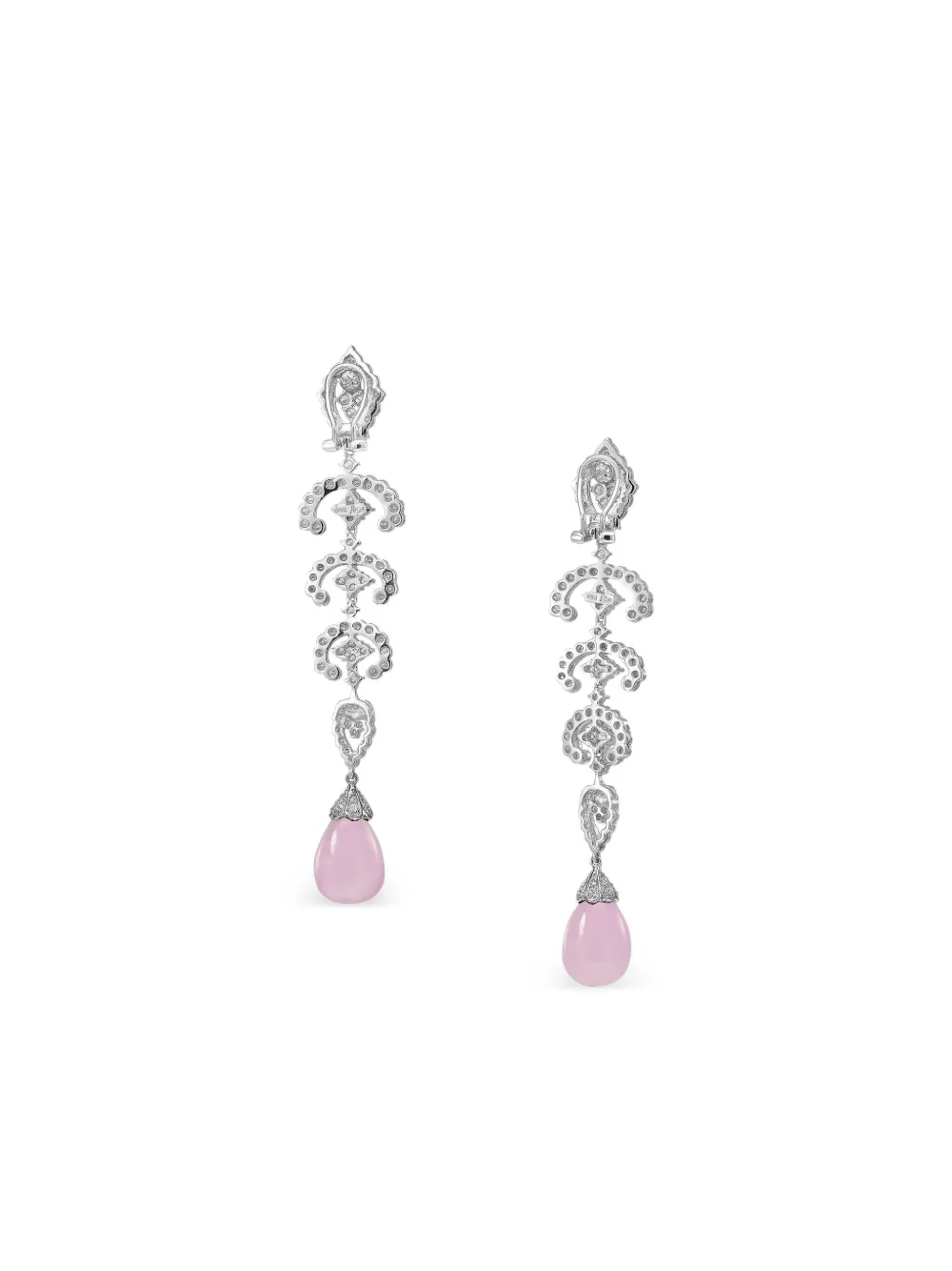 Anabela Chan Rhodium Vermeil Scallop Lace Kunzite And Diamond Earrings In Metallic