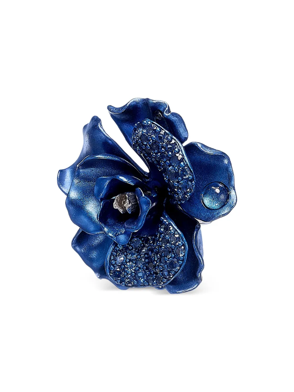 Anabela Chan Rhodium Vermeil And Recycled Aluminum Midnight Camelia Sapphire And Topaz Earrings In Blue