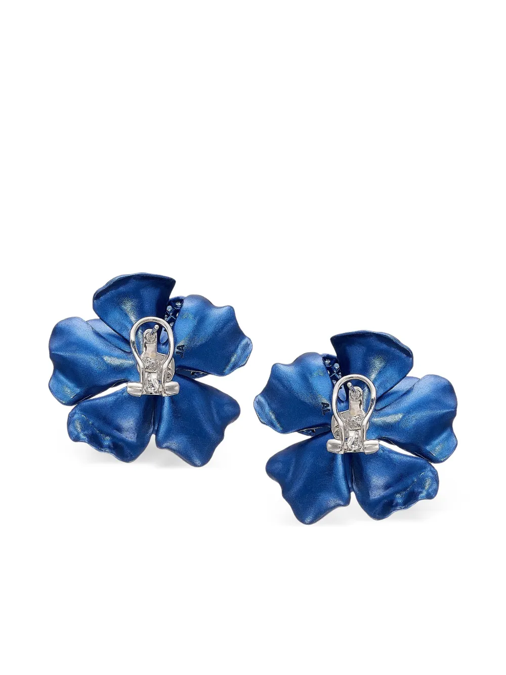 Anabela Chan Rhodium Vermeil And Recycled Aluminum Midnight Camelia Sapphire And Topaz Earrings In Blue