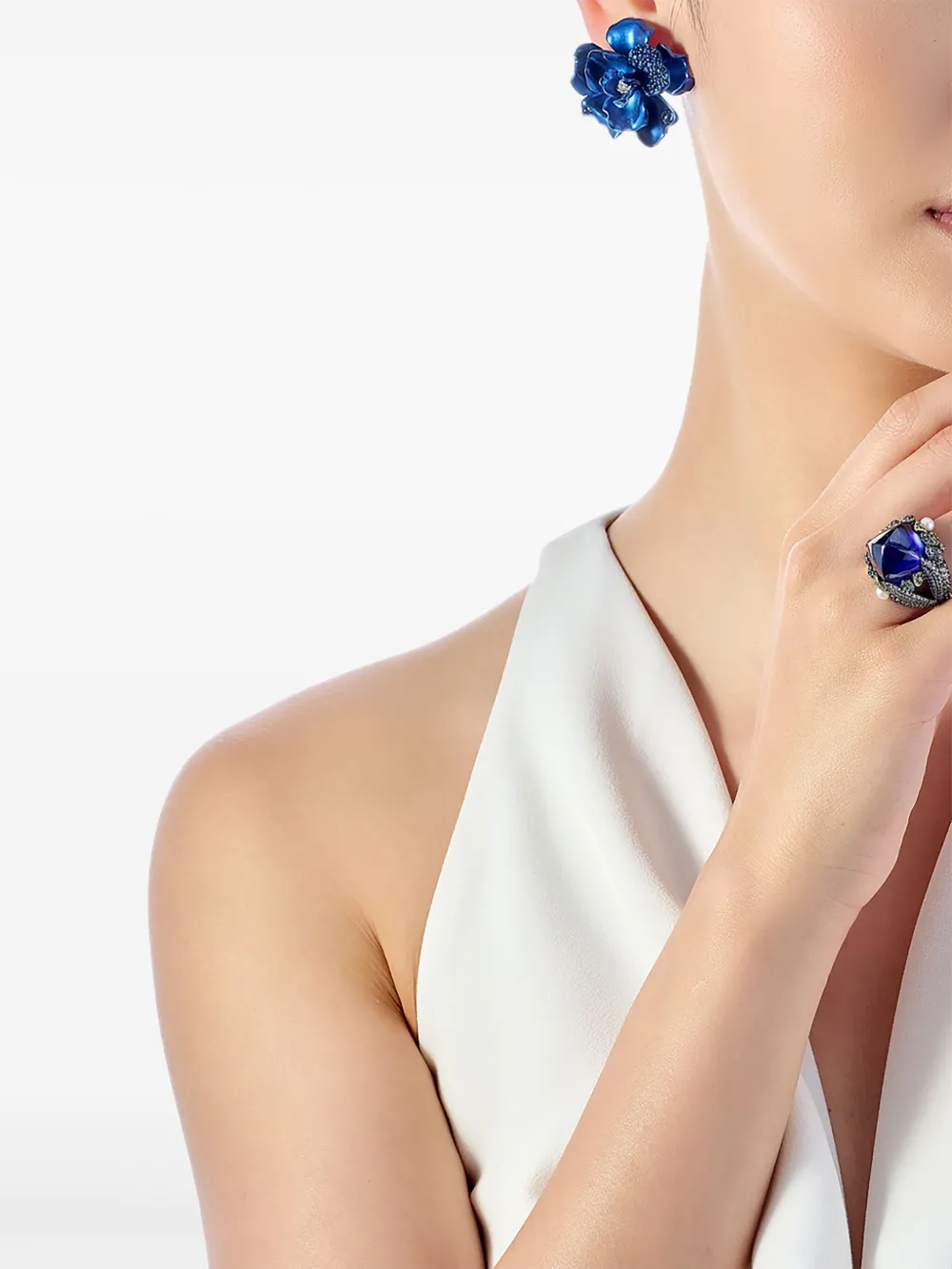Anabela Chan Rhodium Vermeil And Recycled Aluminum Midnight Camelia Sapphire And Topaz Earrings In Blue