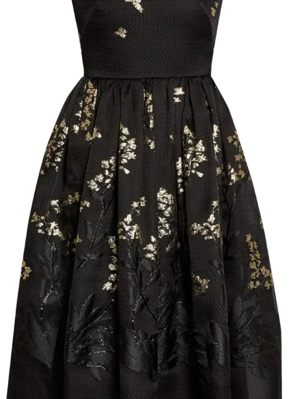 erdem black dress Metallic embroidered organza midi dress - black