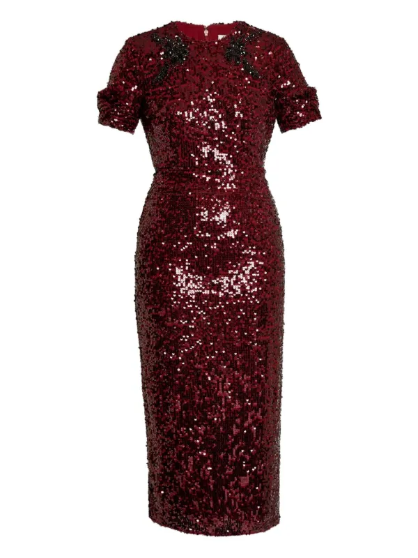 knee length dresses for ladies Red Glitter Midi Dress With Slit
