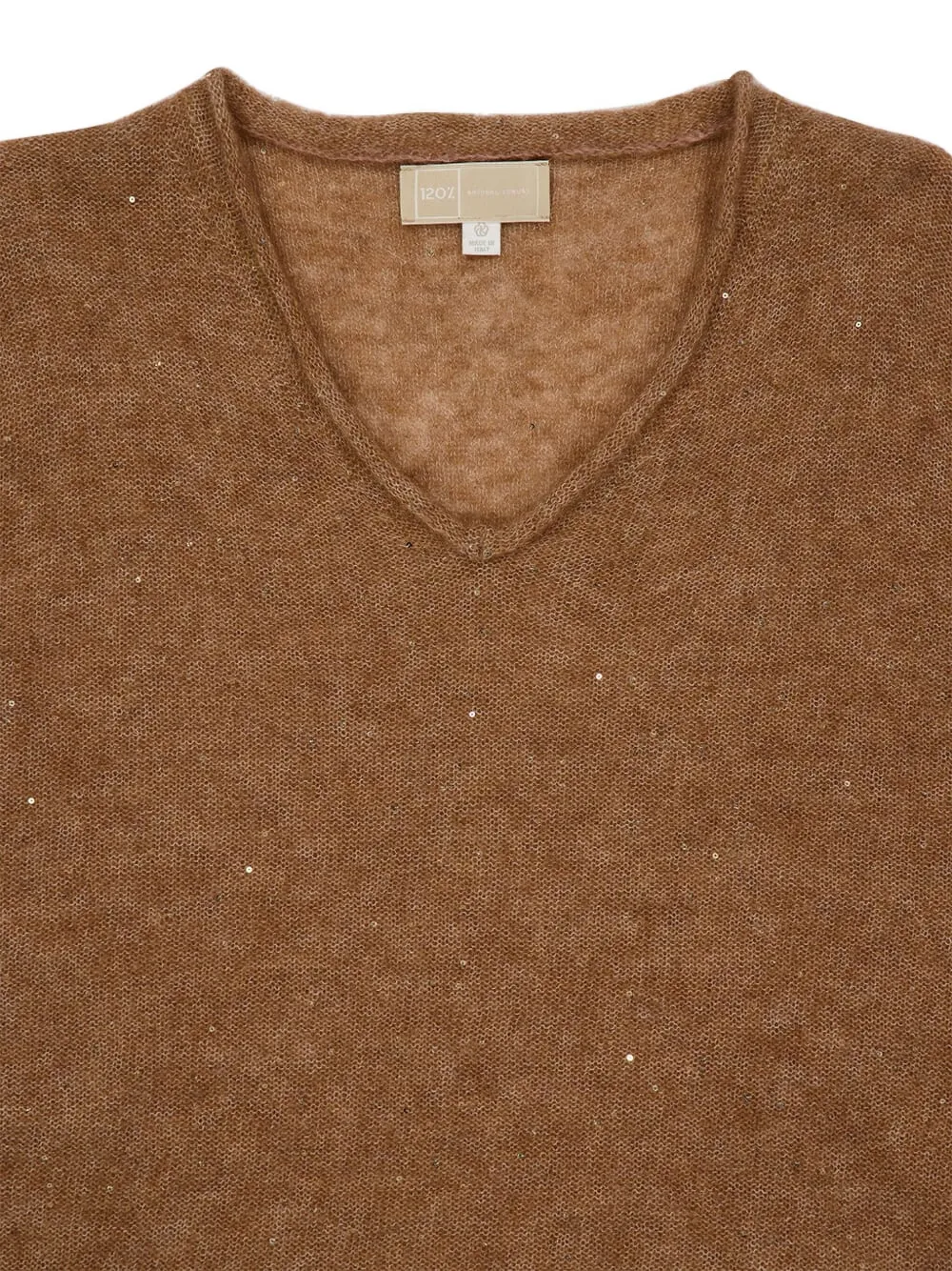 120% Lino Sequin V-neck Sweater In Brown