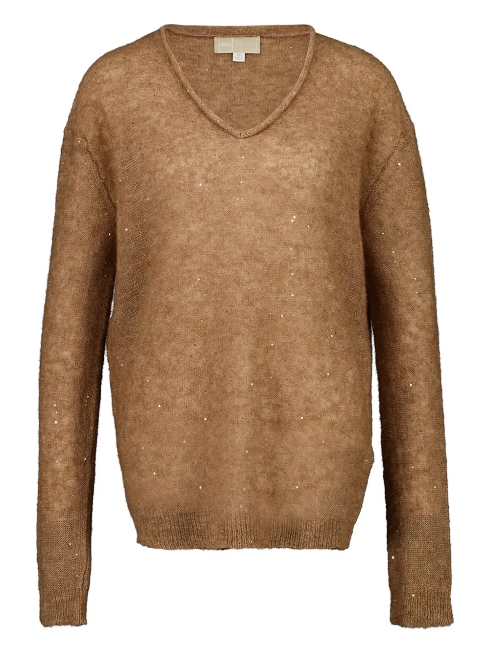 120% Lino Sequin V-neck Sweater In Brown