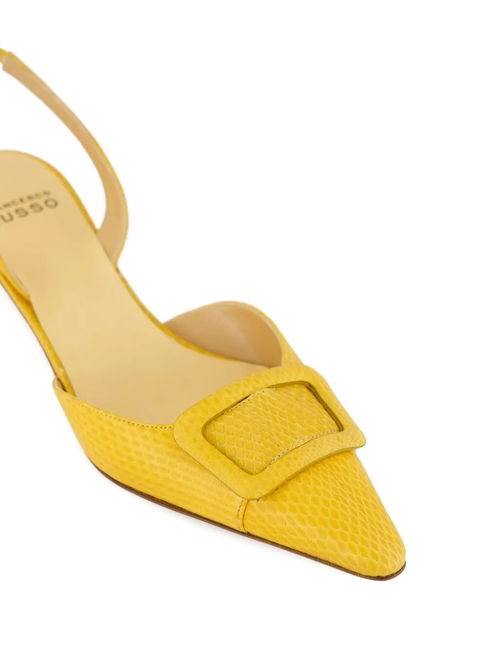 Francesco Russo 25 mm R1p1011 pumps met kitten-hak en gesp Geel