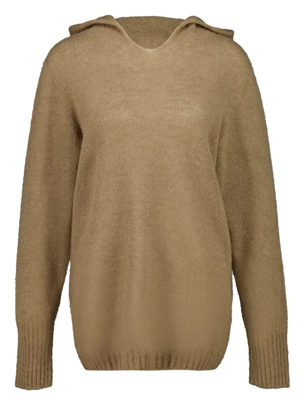 120% Lino Hooded Long-sleeve Sweater In Brown