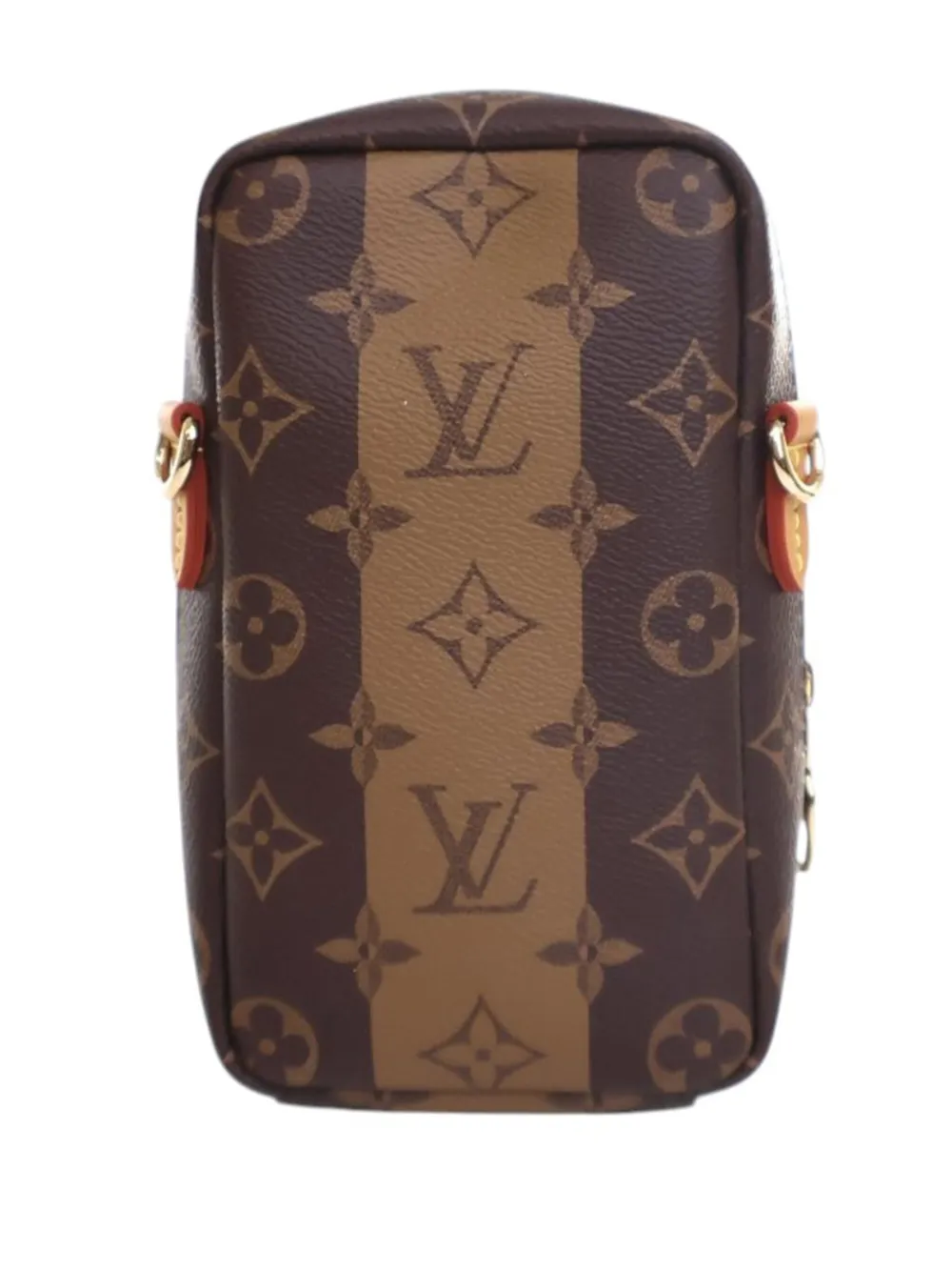 Pre-owned Louis Vuitton 2021-2025 Nigo Monogram Reverse Double Phone Pouch Crossbody Bag In Brown