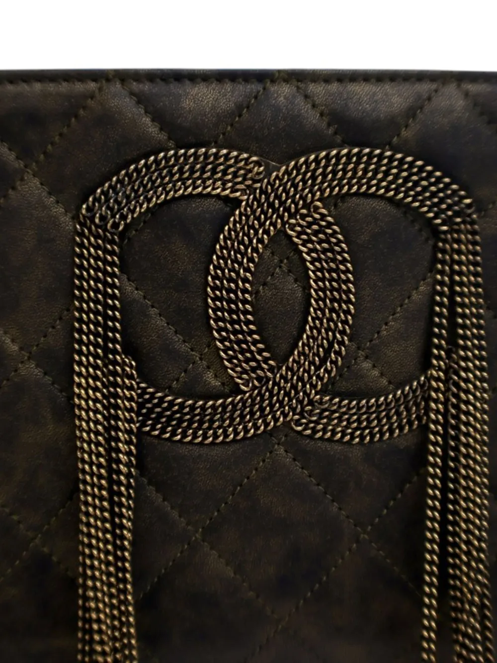 Pre-owned Chanel 2010-2011 Metallic Lambskin Cc Chain Fringe Clutch Bag In Black