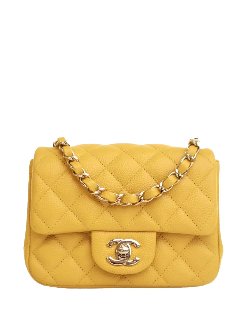 CHANEL Pre-Owned 2018 Mini Square Classic Caviar Single Flap crossbody bag | Yellow | Image 1