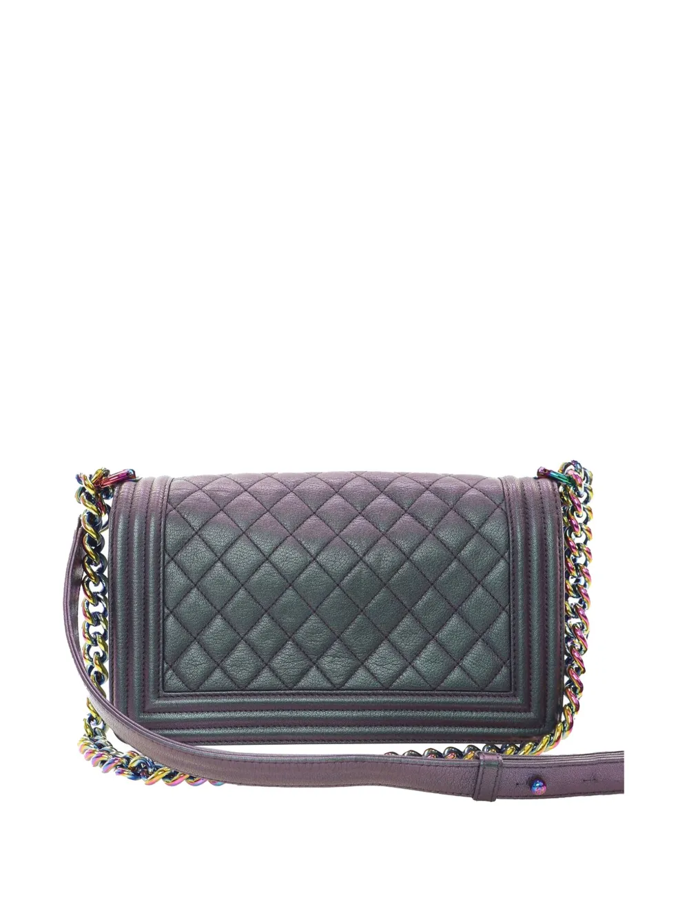 Pre-owned Chanel 2015-2016 Old Medium Quilted Iridescent Goatskin Boy Flap Crossbody Bag In Multi