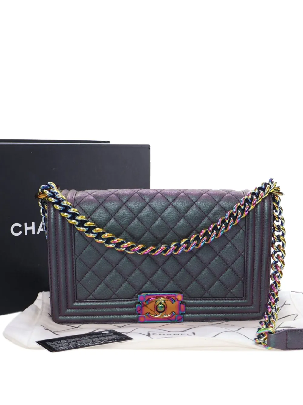 Pre-owned Chanel 2015-2016 Old Medium Quilted Iridescent Goatskin Boy Flap Crossbody Bag In Multi