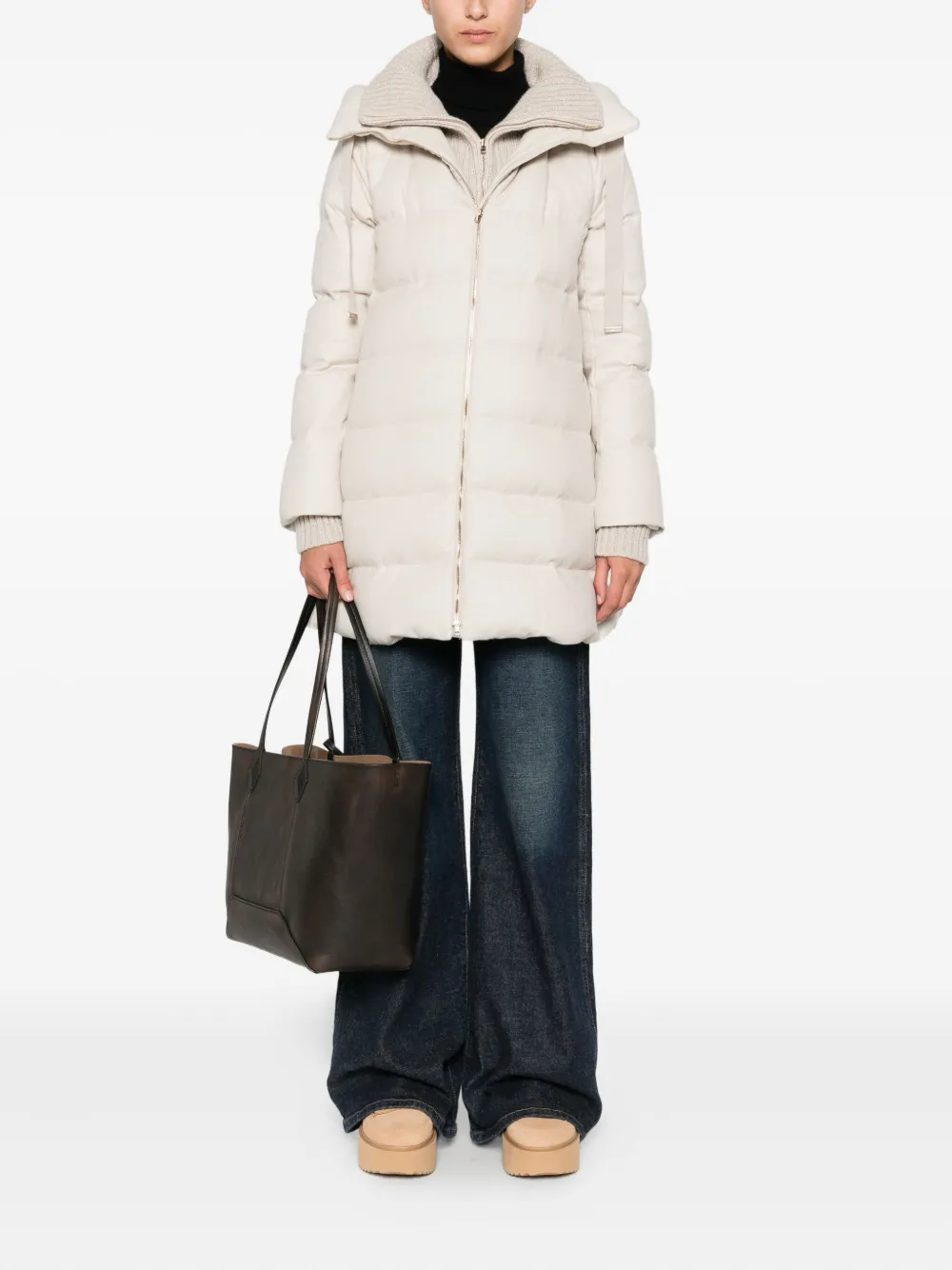 Herno Hooded Long Quilted Jacket And Pockets In Neutral