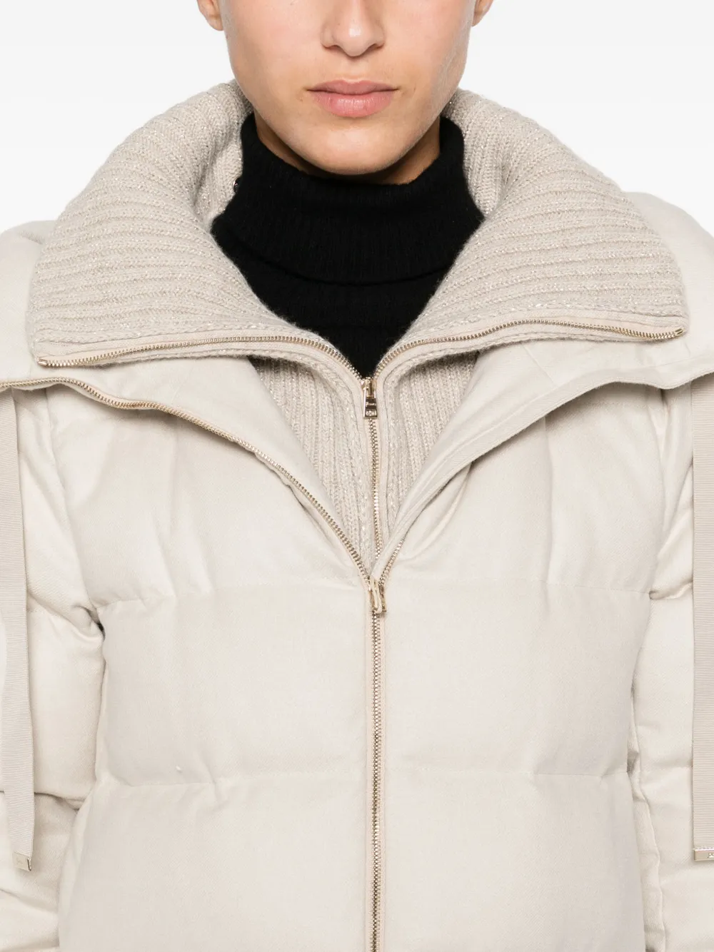 Herno Hooded Long Quilted Jacket And Pockets In Neutral
