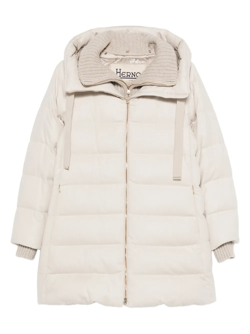 Herno Hooded Long Quilted Jacket And Pockets In Neutral