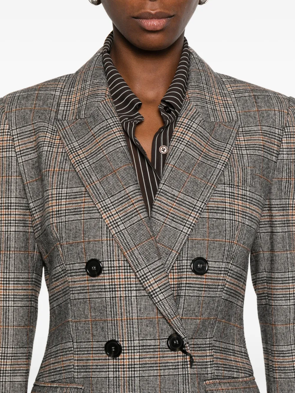 Pinko Checked Double-breasted Fitted Jacket In Gray