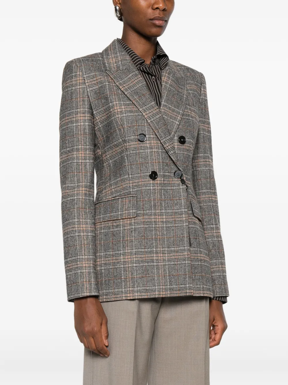 Pinko Checked Double-breasted Fitted Jacket In Gray