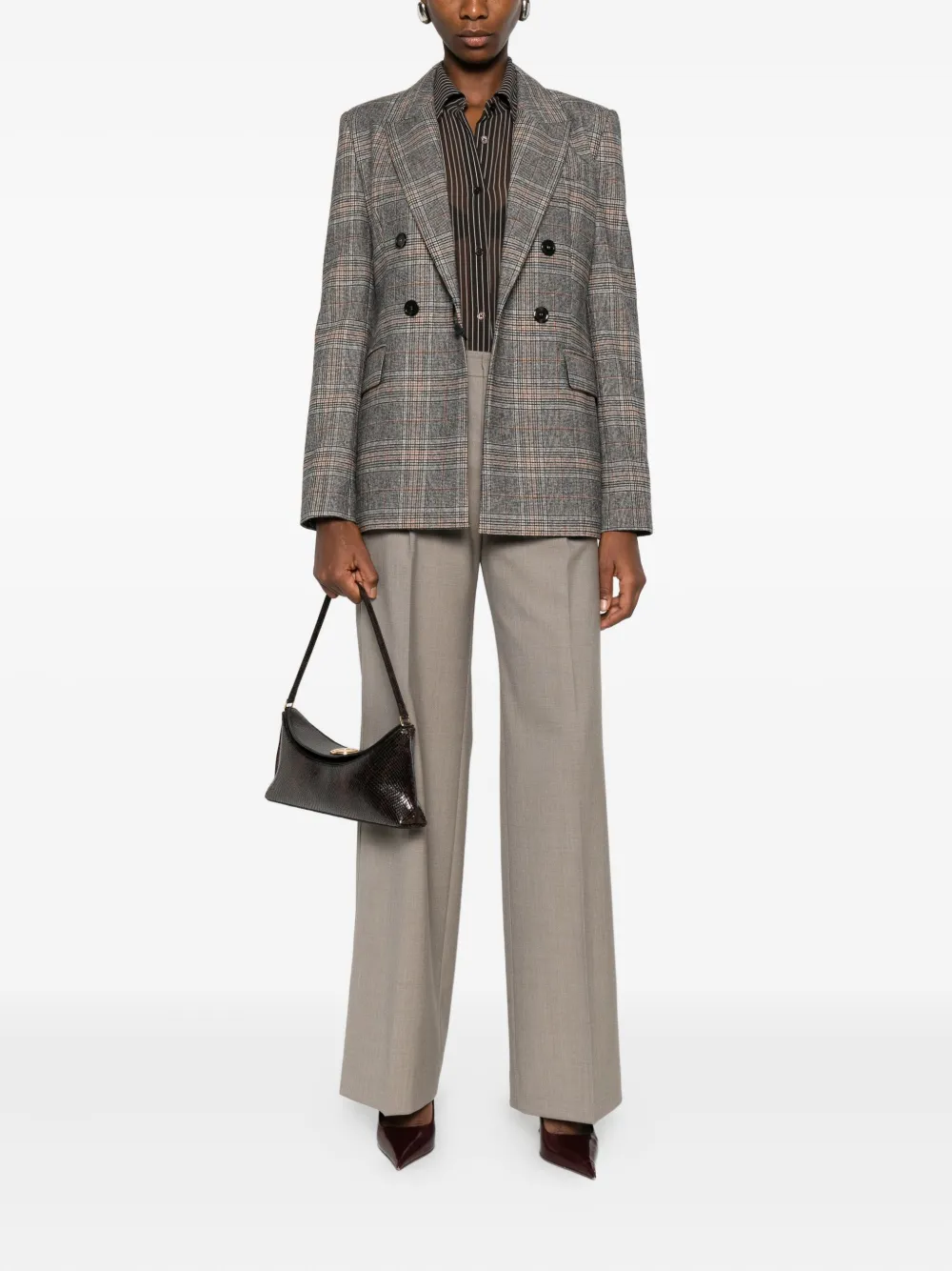 Pinko Checked Double-breasted Fitted Jacket In Gray
