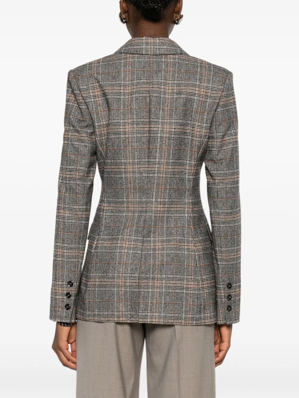 Pinko Checked Double-breasted Fitted Jacket In Gray