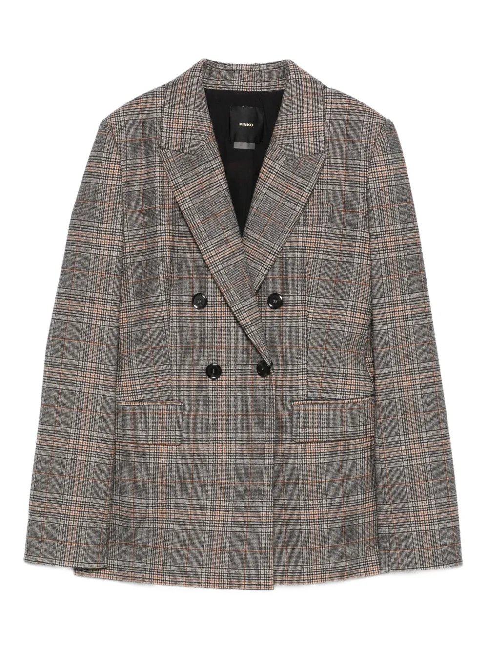 Pinko Checked Double-breasted Fitted Jacket In Gray