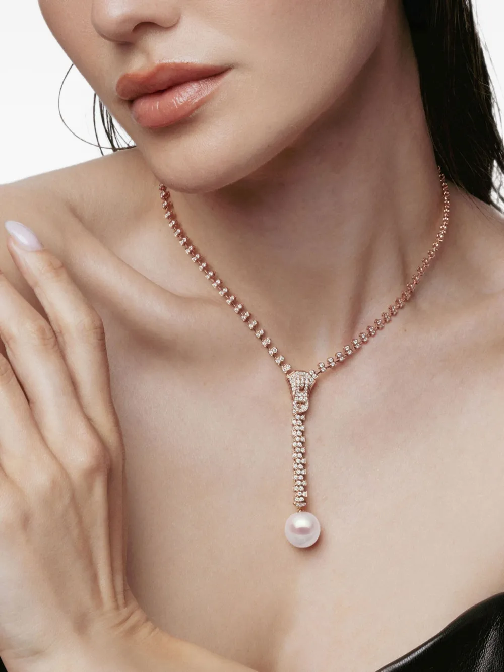 18k Rose Gold Zyyp Pearl And Diamonds Necklace