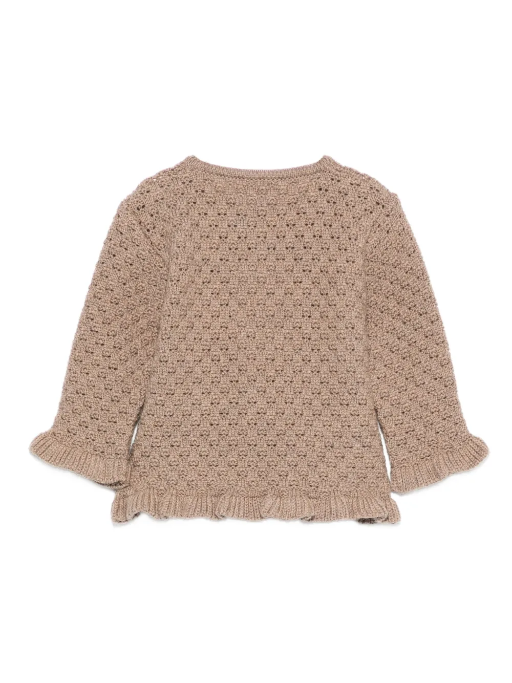 Paz Rodriguez Ruffled-trim Open-knit Cardigan In Brown