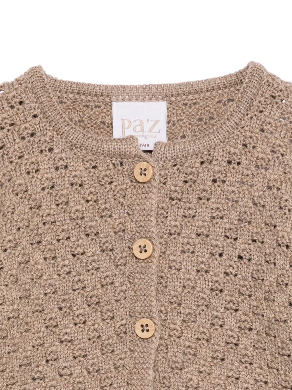 Paz Rodriguez Ruffled-trim Open-knit Cardigan In Brown
