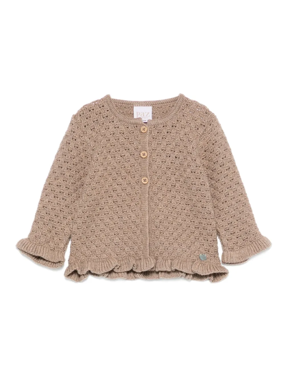Paz Rodriguez Ruffled-trim Open-knit Cardigan In Brown