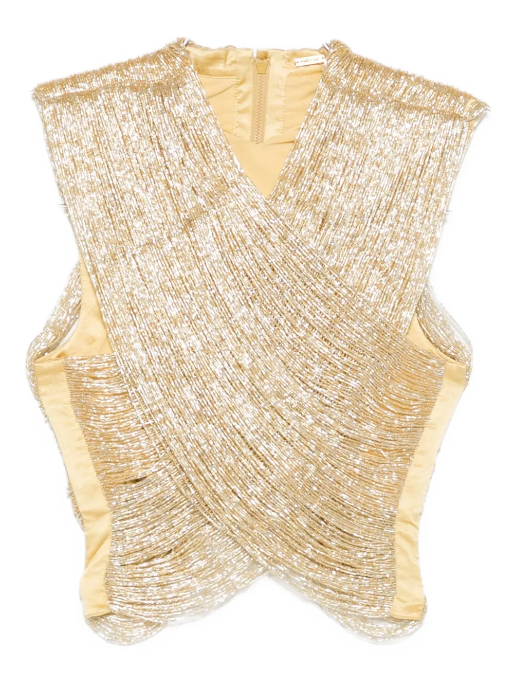 Cult Gaia Haisley Beaded Crossover Top In Gold
