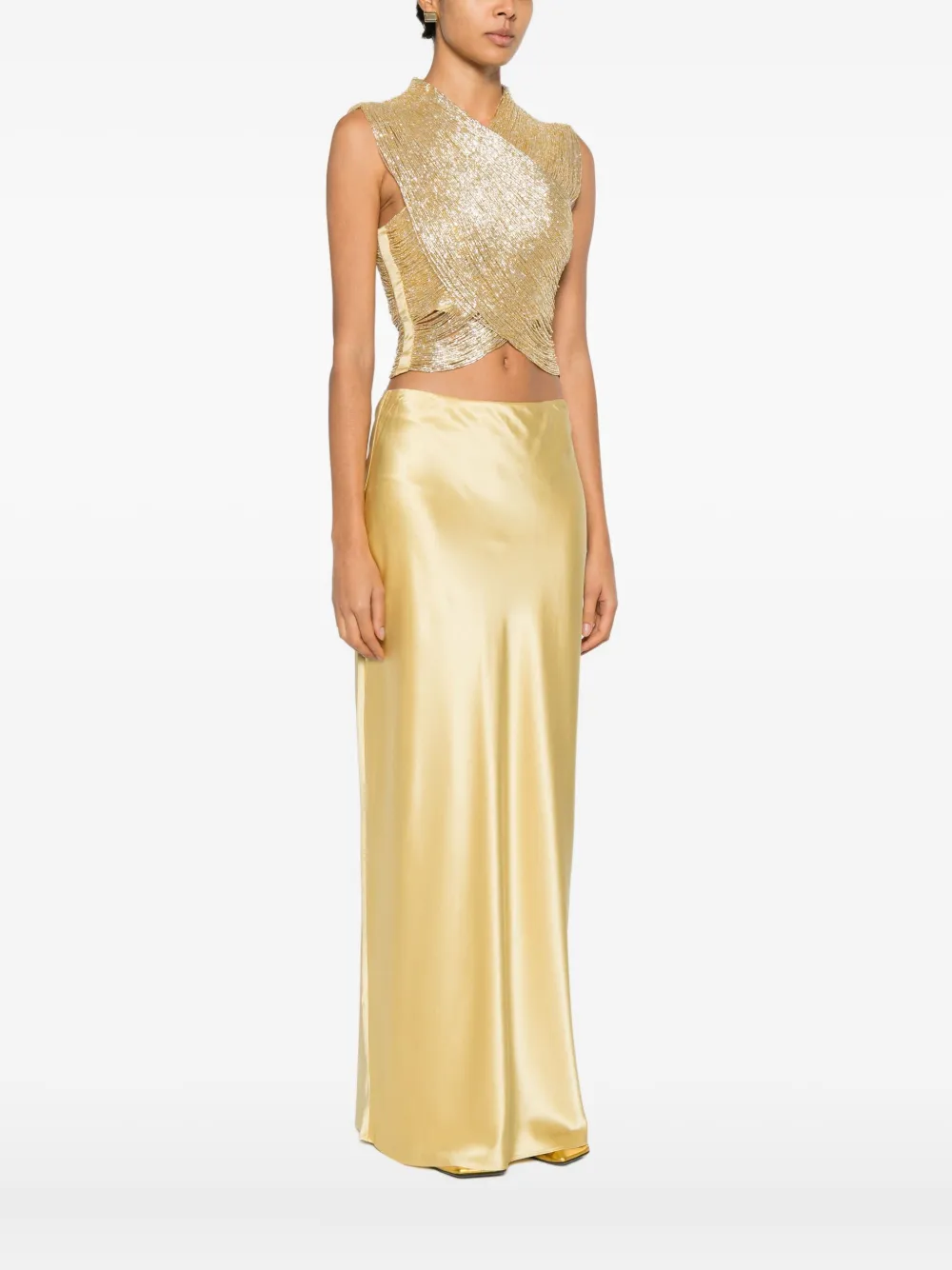 Cult Gaia Haisley Beaded Crossover Top In Gold